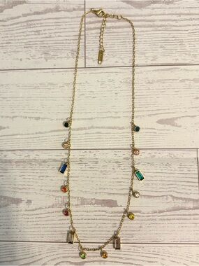Gold Multicolor Vintage Crystal Station Necklace - Women Jewelry